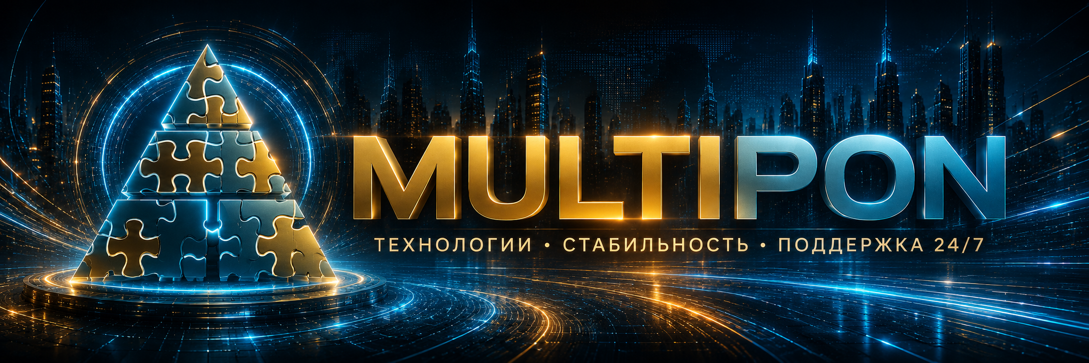 Официальный баннер MULTIPON Telecom: скоростной гигабитный интернет GPON, технологии, стабильность и круглосуточная поддержка 24/7
